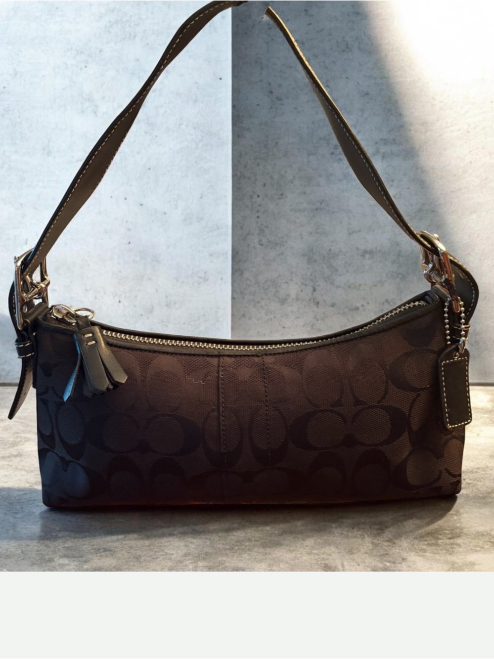 Coach Signature East-West Demi Black Baguette Shoulder Bag 6371